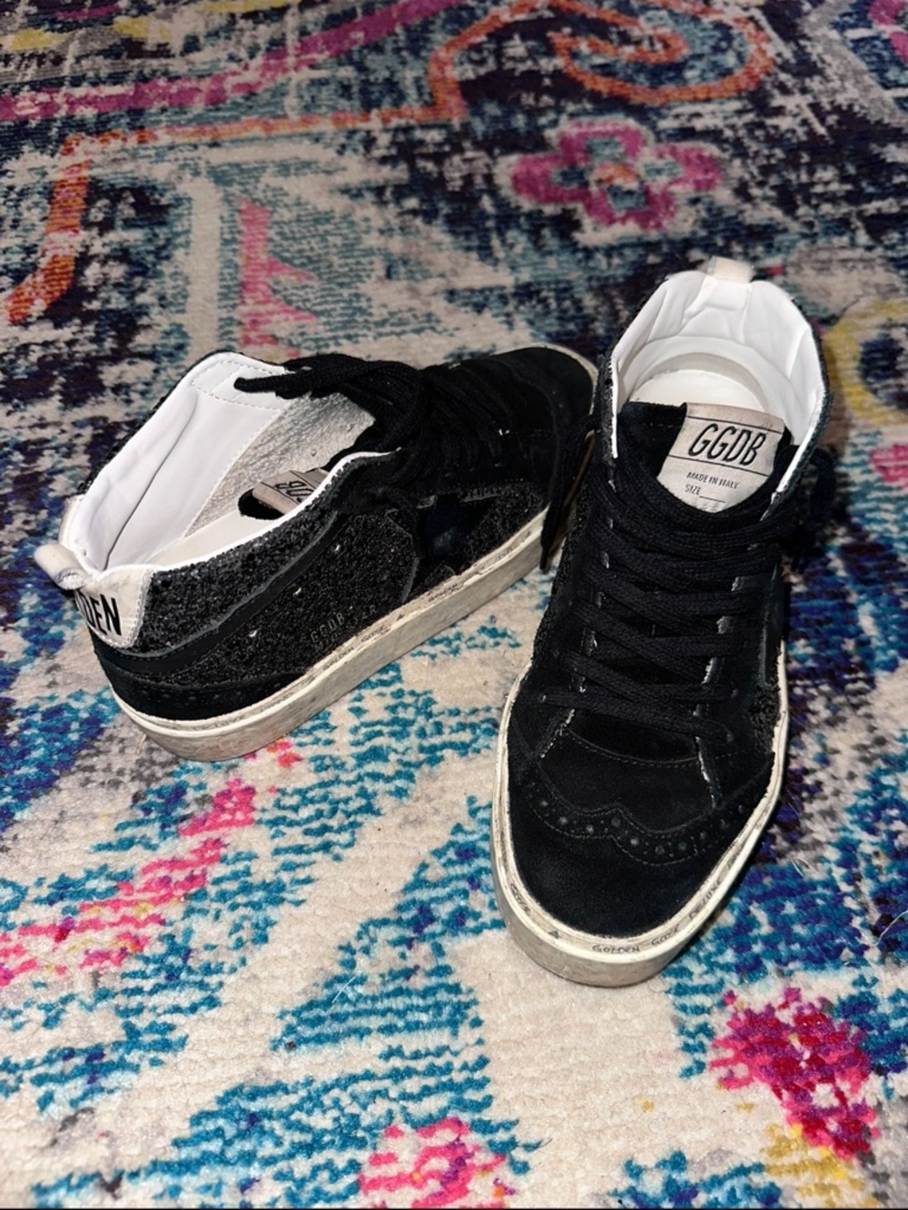 Golden Goose Black Glitter & Suede Low-Top Sneakers